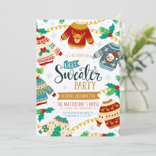 水の色素朴醜いセーターのクリスマスパーティー 招待状 (スタンド正面)