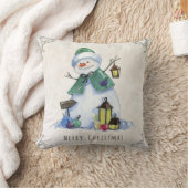 水の色素朴雪だるまメリークリスマスホリデー クッション (ブランケット)