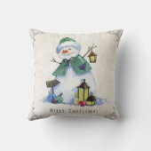 水の色素朴雪だるまメリークリスマスホリデー クッション (裏面)