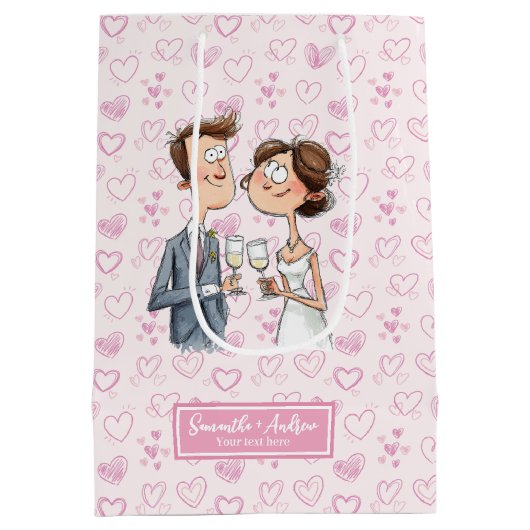 水の色結婚のカップル抱き枕ユーモア予測できな ミディアムペーパーバッグ (裏面)