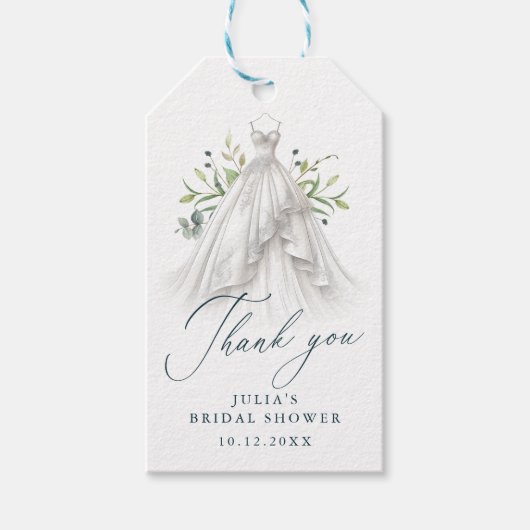水の色結婚のドレスありがとうブライダルシャワー ギフトタグ (正面)