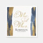 水の色結婚のナプキン | Blue抽象芸術金色 スタンダードカクテルナプキン (正面)