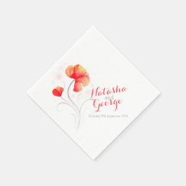 水の色結婚野生の花オレンジの紙ナプキン スタンダードカクテルナプキン
