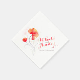水の色結婚野生の花オレンジの紙ナプキン スタンダードカクテルナプキン