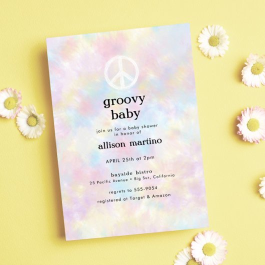 水の色絞り染めピースヒッピー赤ちゃんシャワー 招待状