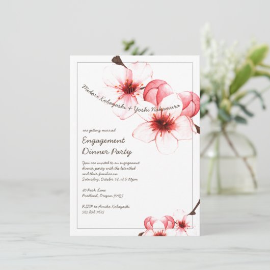 水の色絵を描さくらんぼ婚約パーティ 招待状 (スタンド正面)