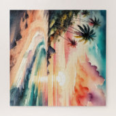 水の色絵を描のトロピカルビーチ夕日 ジグソーパズル (横)