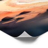 水の色絵を描のトロピカルビーチ夕日 ポスター (角)