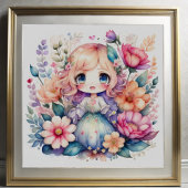 水の色絵を描のフローラかわいいチビ（小さくかわいく書いた感じ）1:1 ポスター