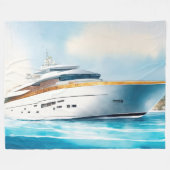 水の色絵を描のヨットオンザブルーウォーター フリースブランケット (正面(横))