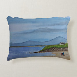 水の色絵を描のロマンチックな日のビーチ アクセントクッション