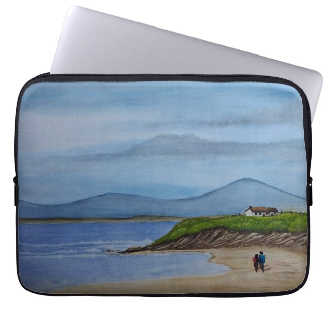 水の色絵を描のロマンチックな日のビーチ ラップトップスリーブ (正面)