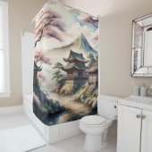 水の色絵を描の古代の日本の村 シャワーカーテン (インサイチュ)