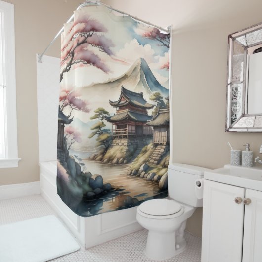 水の色絵を描の古代の日本の村 シャワーカーテン (インサイチュ)