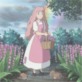 水の色絵を描の小さな女の子選択花 シール (正面)