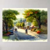 水の色絵を描の小さな町のメイン通りUSA ポスター (正面)