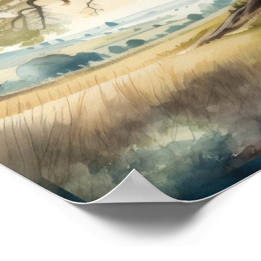 水の色絵を描の巨大な古いオークの木 ポスター (角)