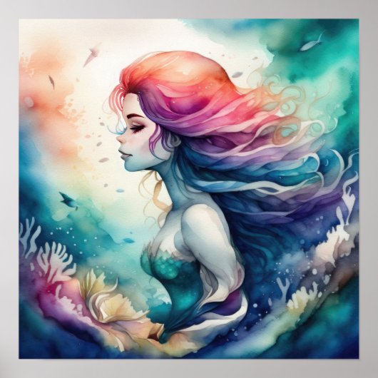 水の色絵を描の抽象芸術マーメイド1:1 ポスター (正面)
