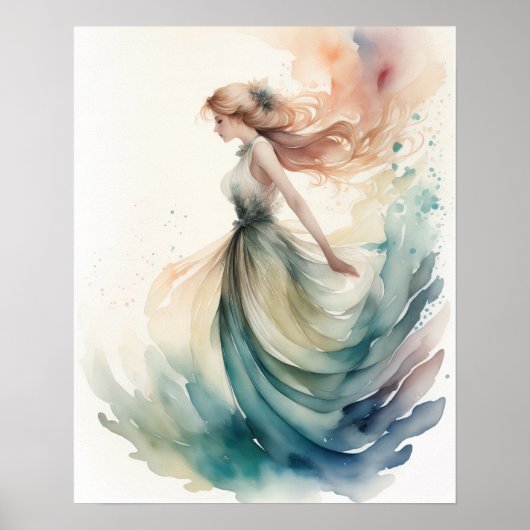 水の色絵を描の美しい女性の水ニンフ ポスター (正面)