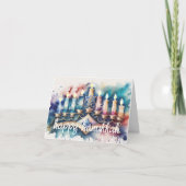 水の色絵を描の(ユダヤ教)メノラーハッピーハヌカー シーズンカード (正面)