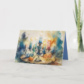 水の色絵を描の(ユダヤ教)メノラーハッピーハヌカー シーズンカード (正面)