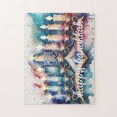 水の色絵を描の（ユダヤ教）メノラーハッピーハヌカー ジグソーパズル (縦)