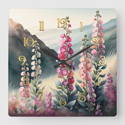 水の色絵を描のSnapdragons Wall Clock スクエア壁時計 (正面)