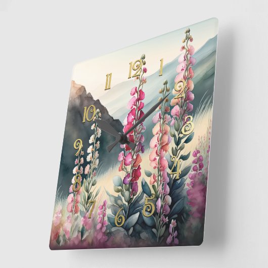 水の色絵を描のSnapdragons Wall Clock スクエア壁時計 (傾斜)