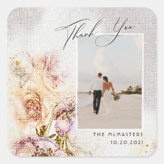 水の色絵を描フローラキャン結婚バス スクエアシール (正面)