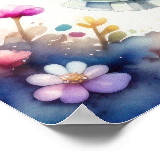 水の色絵画のかわいいチビ（小さくかわいく書いた感じ）女性II ポスター (角)