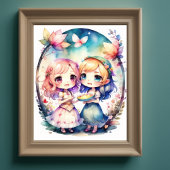 水の色絵画のかわいいチビ(小さくかわいく書いた感じ)2 Female IV ポスター