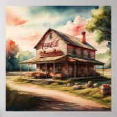 水の色絵画のアンティークカントリーストア ポスター (正面)