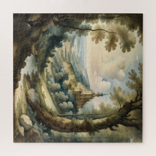 水の色絵画のアンティークスタイル風景 ジグソーパズル (横)