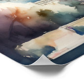 水の色絵画のキャピトル建物 ポスター (角)