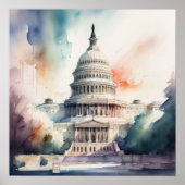 水の色絵画のキャピトル建物 ポスター (正面)