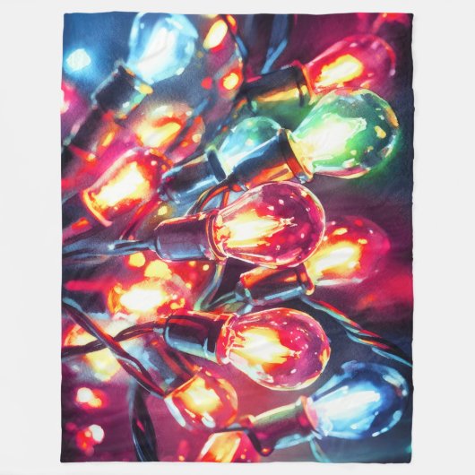 水の色絵画のクリスマスの祭日の文字列ライト フリースブランケット (正面)