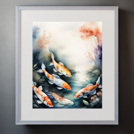 水の色絵画のコイ魚IV ポスター