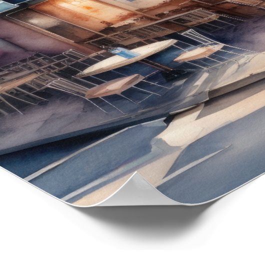 水の色絵画のパリジャンカフェ ポスター (角)