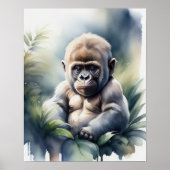 水の色絵画のベビーゴリラ5:4 ポスター (正面)