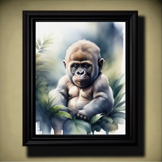水の色絵画のベビーゴリラ5:4 ポスター