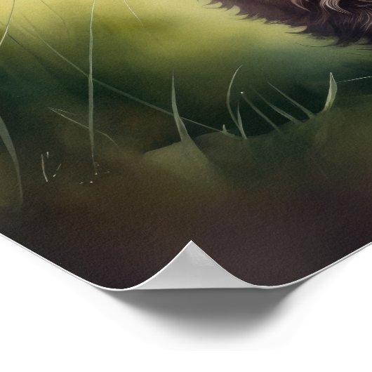 水の色絵画のベビーハイランドカウシッティング1:1 ポスター (角)