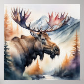 水の色絵画のムース自然 ポスター (正面)