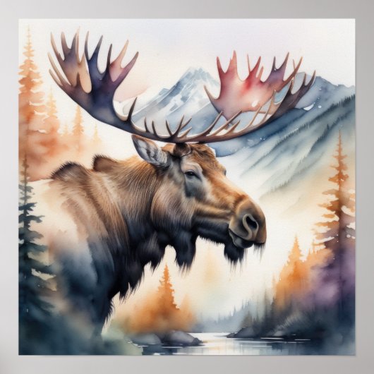 水の色絵画のムース自然 ポスター (正面)
