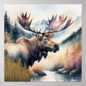 水の色絵画のムース自然 ポスター (正面)