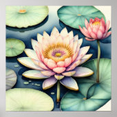 水の色絵画のユリ ポスター (正面)