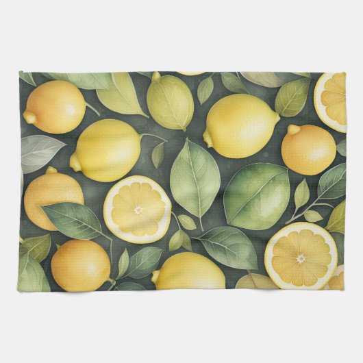 水の色絵画のレモン キッチンタオル (横)