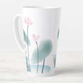 水の色絵画のロータスフローラフリーハンドスケッチ カフェラテマグ (左アングル)