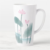 水の色絵画のロータスフローラフリーハンドスケッチ カフェラテマグ (右)