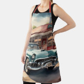 水の色絵画のヴィンテージカーとダイナー エプロン (インサイチュ)