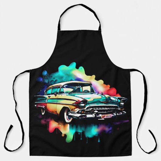 水の色絵画のヴィンテージカー エプロン (正面)